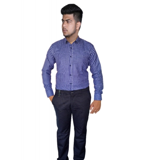 Men's Cotton Lycra Full Sleeve Checked Casual Shirt (Purple)