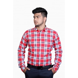 Men's Cotton Lycra Full Sleeve Checked Casual Shirt (Red White)