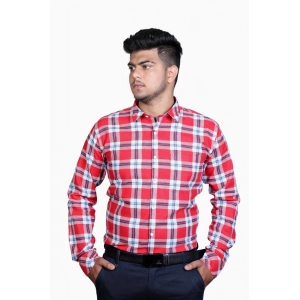 Generic Men's Cotton Lycra Full Sleeve Checked Casual Shirt (Red White)