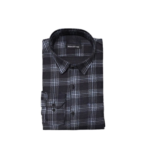 Men's Cotton Lycra Full Sleeve Checked Casual Shirt (Black)