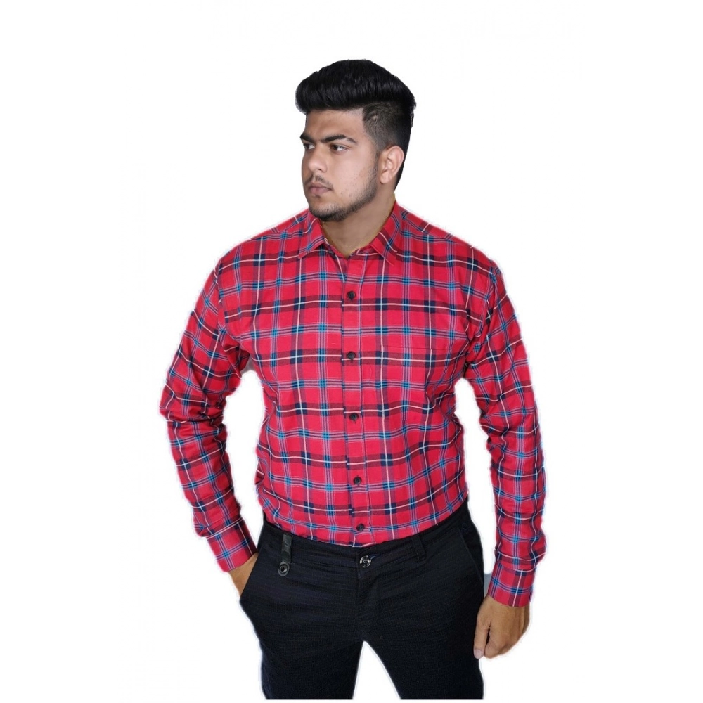 Men's Cotton Lycra Full Sleeve Checked Casual Shirt (Red ) Men's Cotton Lycra Full Sleeve Checked Casual Shirt (Red )