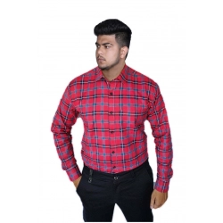 Men's Cotton Lycra Full Sleeve Checked Casual Shirt (Red )