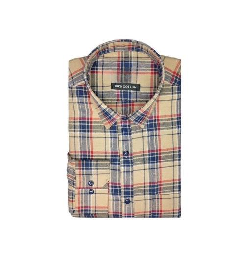 Men's Cotton Lycra Full Sleeve Checked Casual Shirt (Brown)