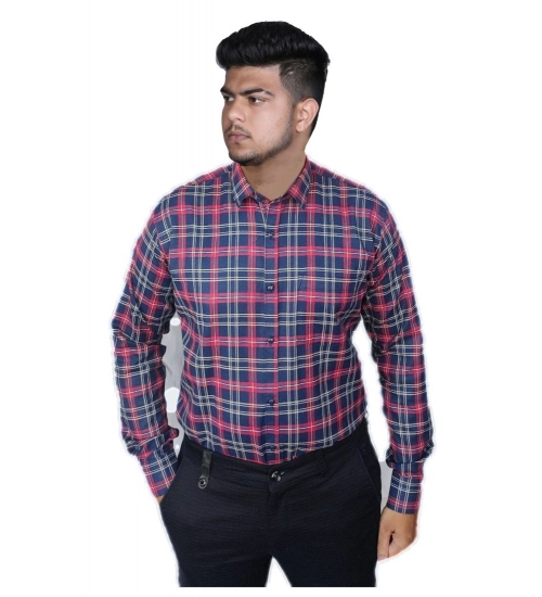 Men's Cotton Lycra Full Sleeve Checked Casual Shirt (Red )
