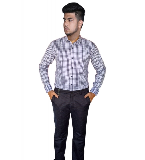 Men's Cotton Lycra Full Sleeve Checked Casual Shirt (White)