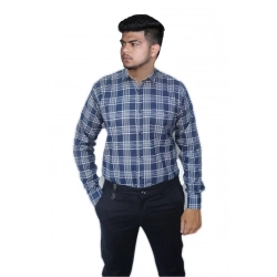 Men's Cotton Lycra Full Sleeve Checked Casual Shirt (Navy Blue)