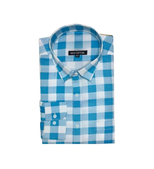 Men's Cotton Lycra Full Sleeve Checked Casual Shirt (Blue White)