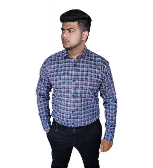 Men's Cotton Lycra Full Sleeve Checked Casual Shirt (Purple)