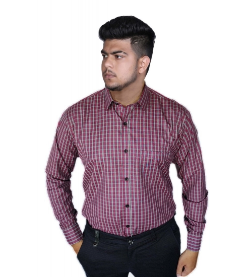 Men's Cotton Lycra Full Sleeve Checked Casual Shirt (Red )