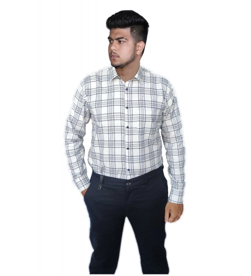 Men's Cotton Lycra Full Sleeve Checked Casual Shirt (White)