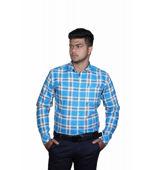 Men's Cotton Lycra Full Sleeve Checked Casual Shirt (Blue White)