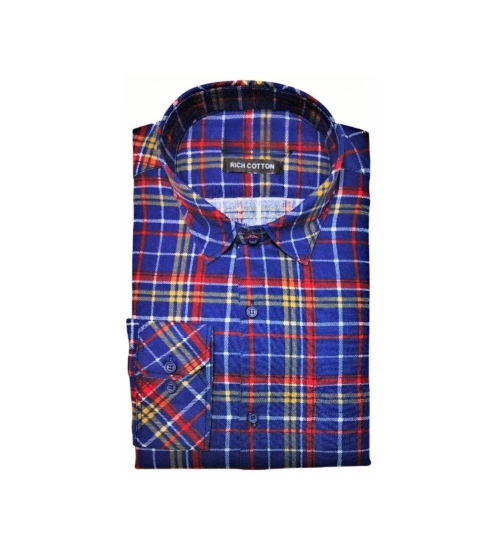 Men's Cotton Lycra Full Sleeve Checked Casual Shirt (Blue Red)