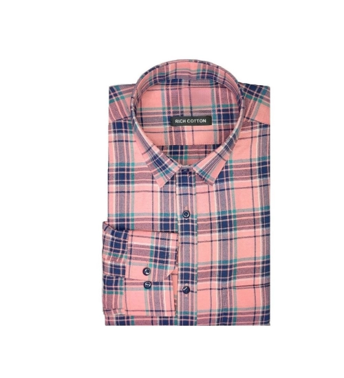 Men's Cotton Lycra Full Sleeve Checked Casual Shirt (Peach)
