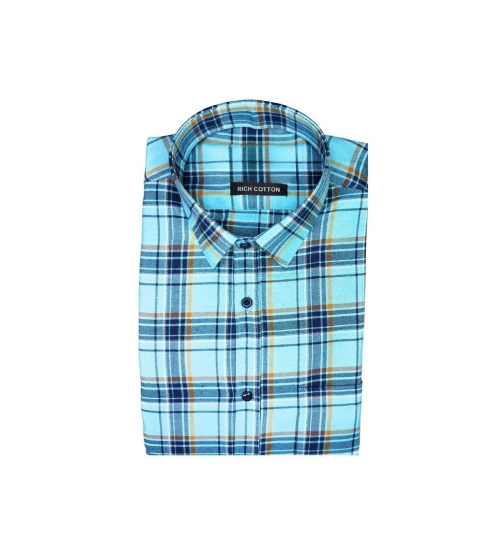 Men's Cotton Lycra Full Sleeve Checked Casual Shirt (Turquoise)