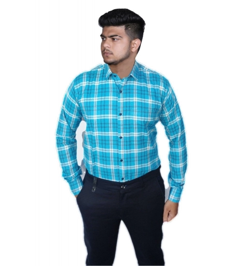 Men's Cotton Lycra Full Sleeve Checked Casual Shirt (Sky Blue)