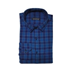 Men's Cotton Lycra Full Sleeve Checked Casual Shirt (Dark Blue)