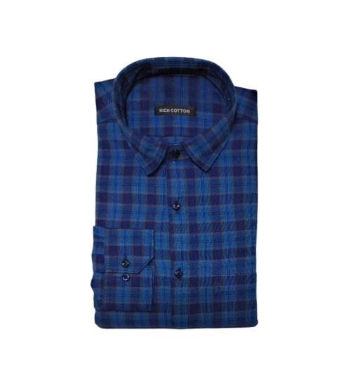 Men's Cotton Lycra Full Sleeve Checked Casual Shirt (Dark Blue)