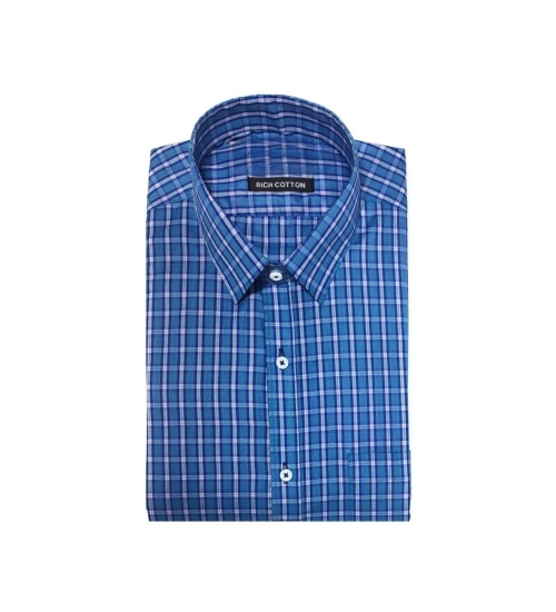 Men's Cotton Lycra Full Sleeve Checked Casual Shirt (Blue)