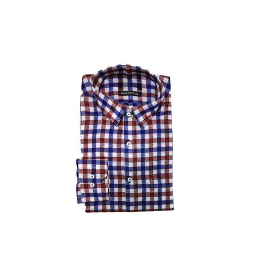 Men's Cotton Lycra Full Sleeve Checked Casual Shirt (Maroon Blue)