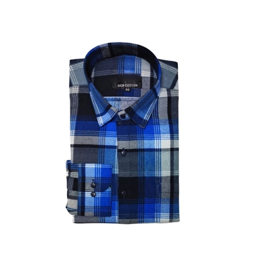 Men's Cotton Lycra Full Sleeve Checked Casual Shirt (Blue)