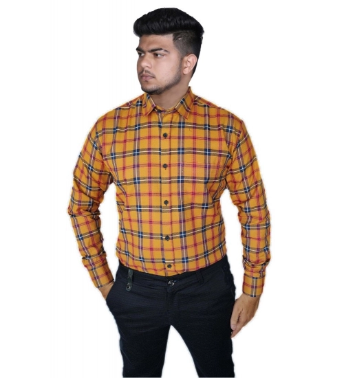Men's Cotton Lycra Full Sleeve Checked Casual Shirt (Orange)