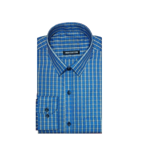 Men's Cotton Lycra Full Sleeve Checked Casual Shirt (Turquoise)