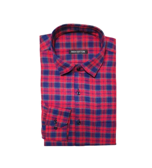 Men's Cotton Lycra Full Sleeve Checked Casual Shirt (Red)
