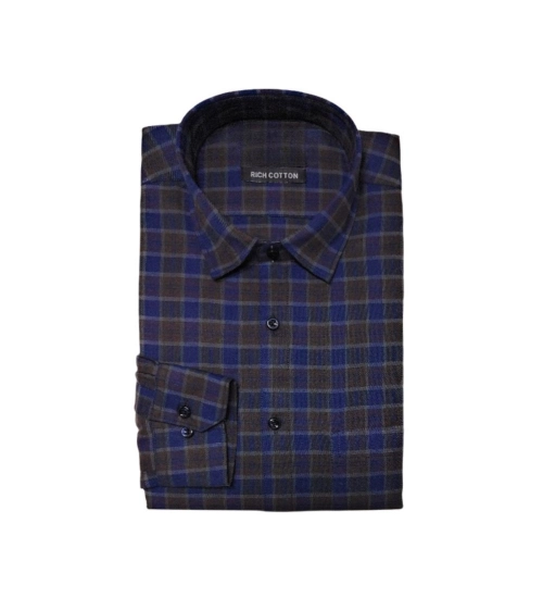 Men's Cotton Lycra Full Sleeve Checked Casual Shirt (Brown)