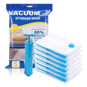 Generic Plastic Vacuum Bags Space Saver Travel Reusable Bags with Pump Pack of_5 (Multicolor)