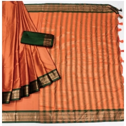Women's Cotton Silk Solid Saree With Unstitched Blouse 5.5Mtr (Orange)
