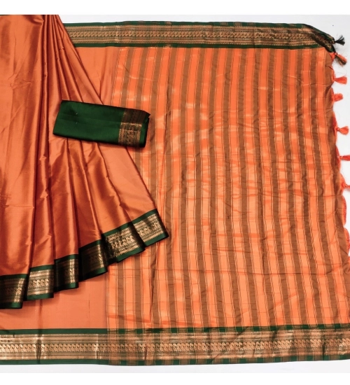 Women's Cotton Silk Solid Saree With Unstitched Blouse 5.5Mtr (Orange)