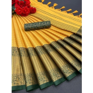 Generic Women's Cotton Silk Woven Design Saree With Unstitched Blouse 5.5Mtr (Mustard)