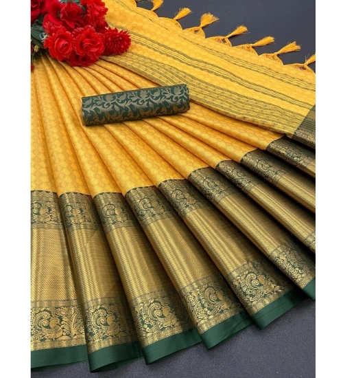 Women's Cotton Silk Woven Design Saree With Unstitched Blouse 5.5Mtr (Mustard)