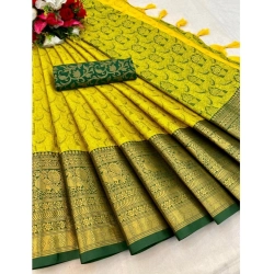 Women's Cotton Silk Printed Saree With Unstitched Blouse 5.5Mtr (Light Green)