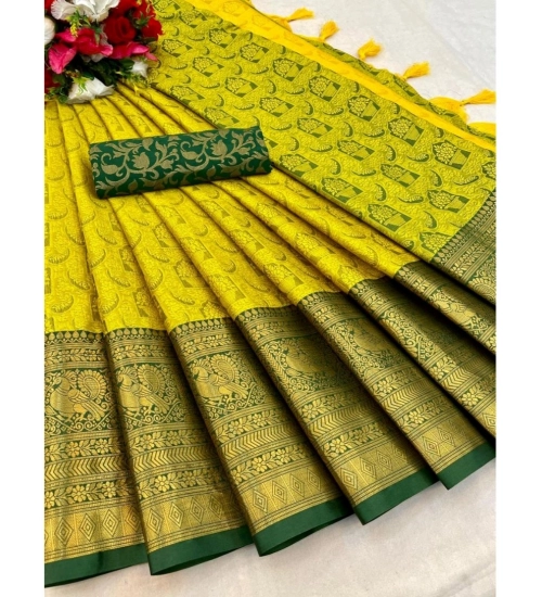 Women's Cotton Silk Printed Saree With Unstitched Blouse 5.5Mtr (Light Green)