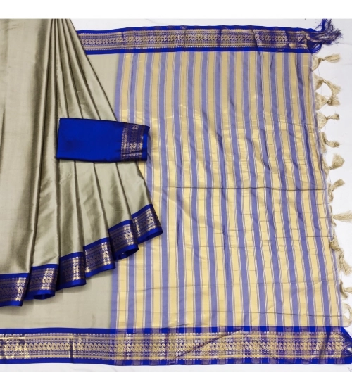 Women's Cotton Silk Solid Saree With Unstitched Blouse 5.5Mtr (Grey)