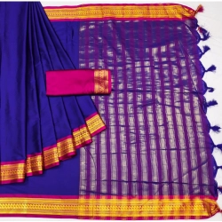 Women's Cotton Silk Solid Saree With Unstitched Blouse 5.5Mtr (Blue)