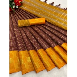 Women's Cotton Silk Printed Saree With Unstitched Blouse 5.5Mtr (Gold-Maroon)