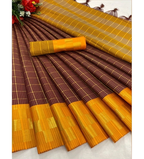 Women's Cotton Silk Printed Saree With Unstitched Blouse 5.5Mtr (Gold-Maroon)