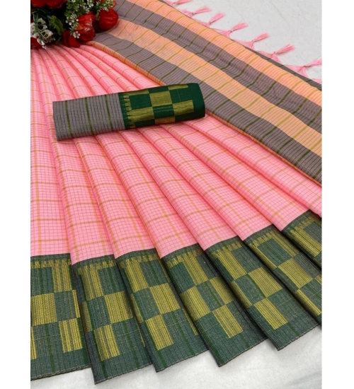 Women's Cotton Silk Printed Saree With Unstitched Blouse 5.5Mtr (Pink)