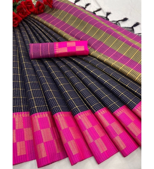 Women's Cotton Silk Printed Saree With Unstitched Blouse 5.5Mtr (Black)