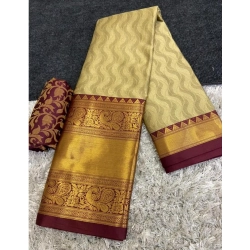 Women's Cotton Silk Printed Saree With Unstitched Blouse 5.5Mtr (Brown)