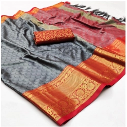 Women's Cotton Silk Floral Print Saree With Unstitched Blouse 5.5Mtr (Grey)