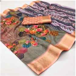 Women's Cotton Silk Printed Saree With Unstitched Blouse 5.5Mtr (Multicolor)