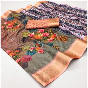 Generic Women's Cotton Silk Printed Saree With Unstitched Blouse 5.5Mtr (Multicolor)