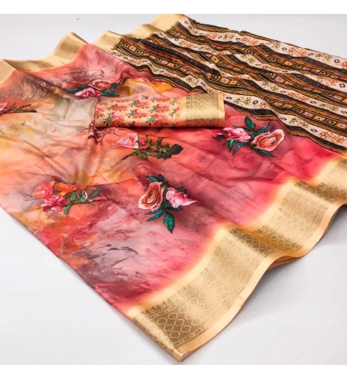 Women's Cotton Silk Printed Saree With Unstitched Blouse 5.5Mtr (Multicolor)