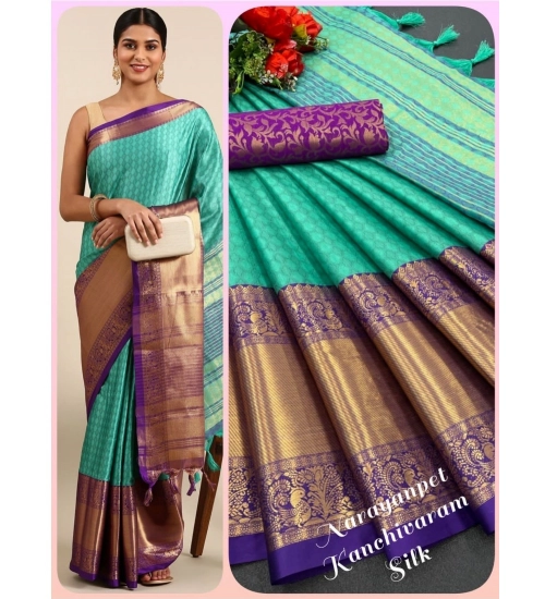 Women's Cotton Silk Woven Design Saree With Unstitched Blouse 5.5Mtr (Green)