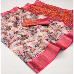 Women's Cotton Silk Printed Saree With Unstitched Blouse 5.5Mtr (Multicolor)