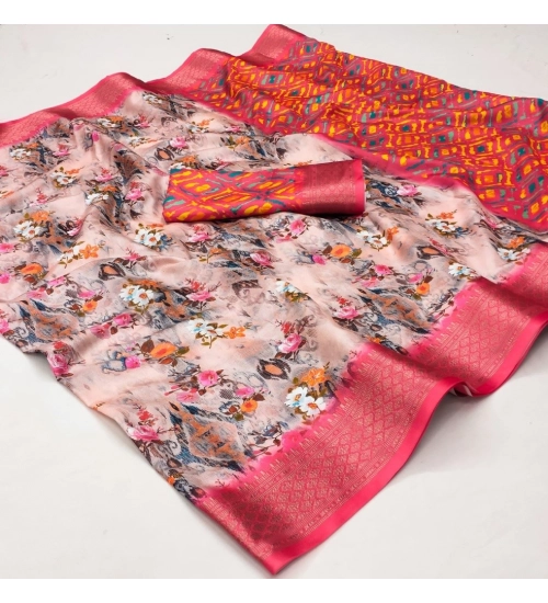 Women's Cotton Silk Printed Saree With Unstitched Blouse 5.5Mtr (Multicolor)