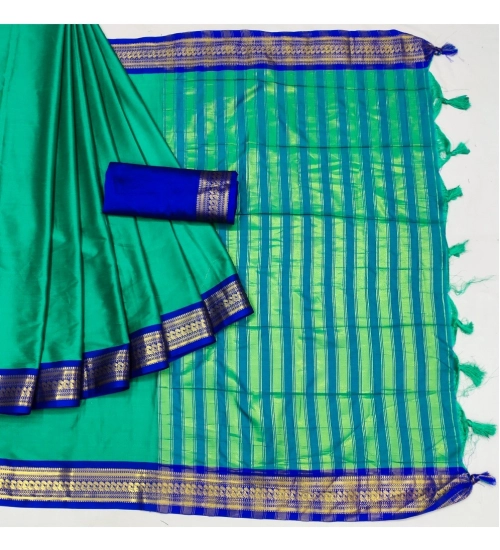 Women's Cotton Silk Solid Saree With Unstitched Blouse 5.5Mtr (Light Blue)